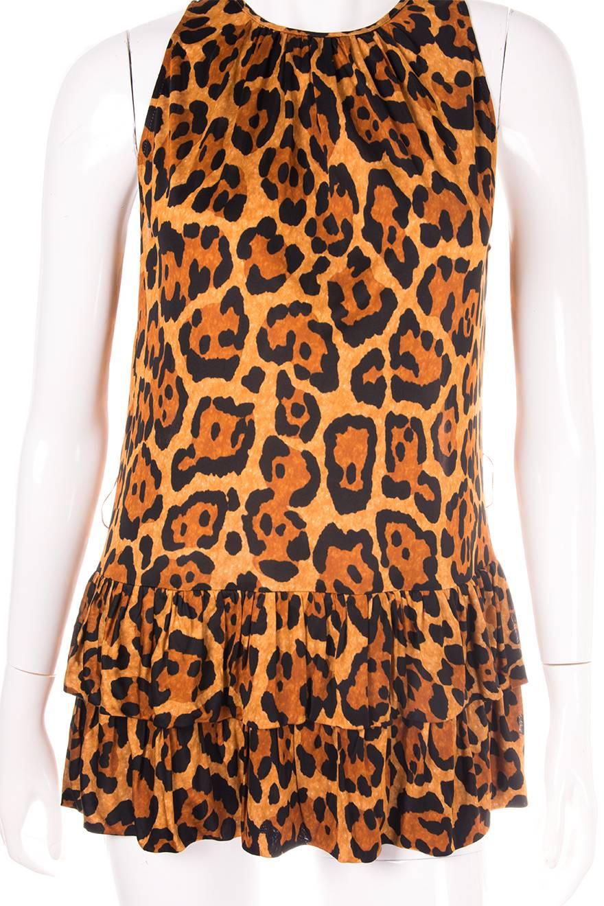 Christian Dior Leopard Animal Print Ruffle Tunic Top In Excellent Condition For Sale In Brunswick West, Victoria
