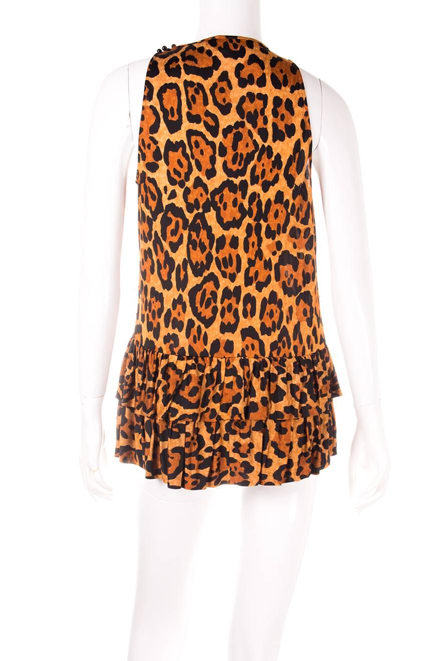 Women's Christian Dior Leopard Animal Print Ruffle Tunic Top For Sale