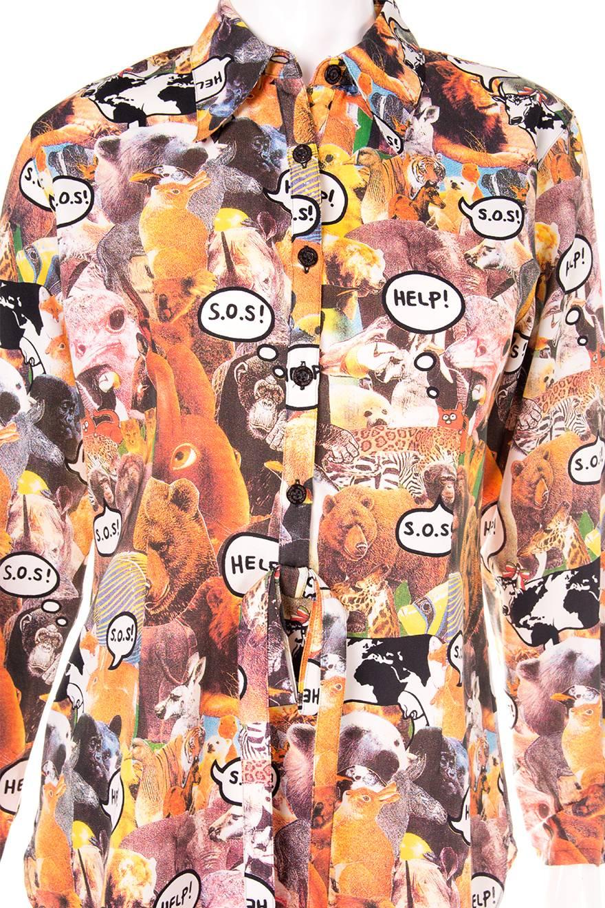 Beige Moschino Rare Animal Photo Print Shirt For Sale
