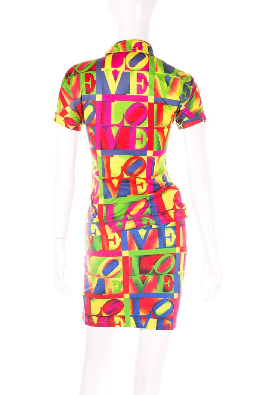 Pink Vintage Versace Jeans Couture “LOVE” Robert Indiana Pop Art Top and Skirt Set