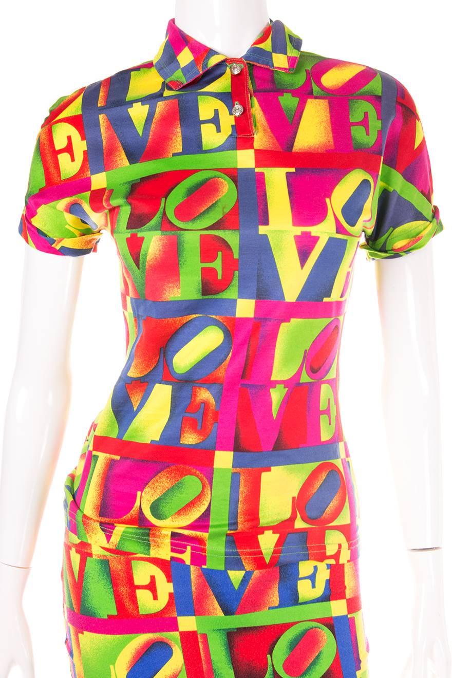 Vintage Versace Jeans Couture “LOVE” Robert Indiana Pop Art Top and Skirt Set In Excellent Condition In Brunswick West, Victoria