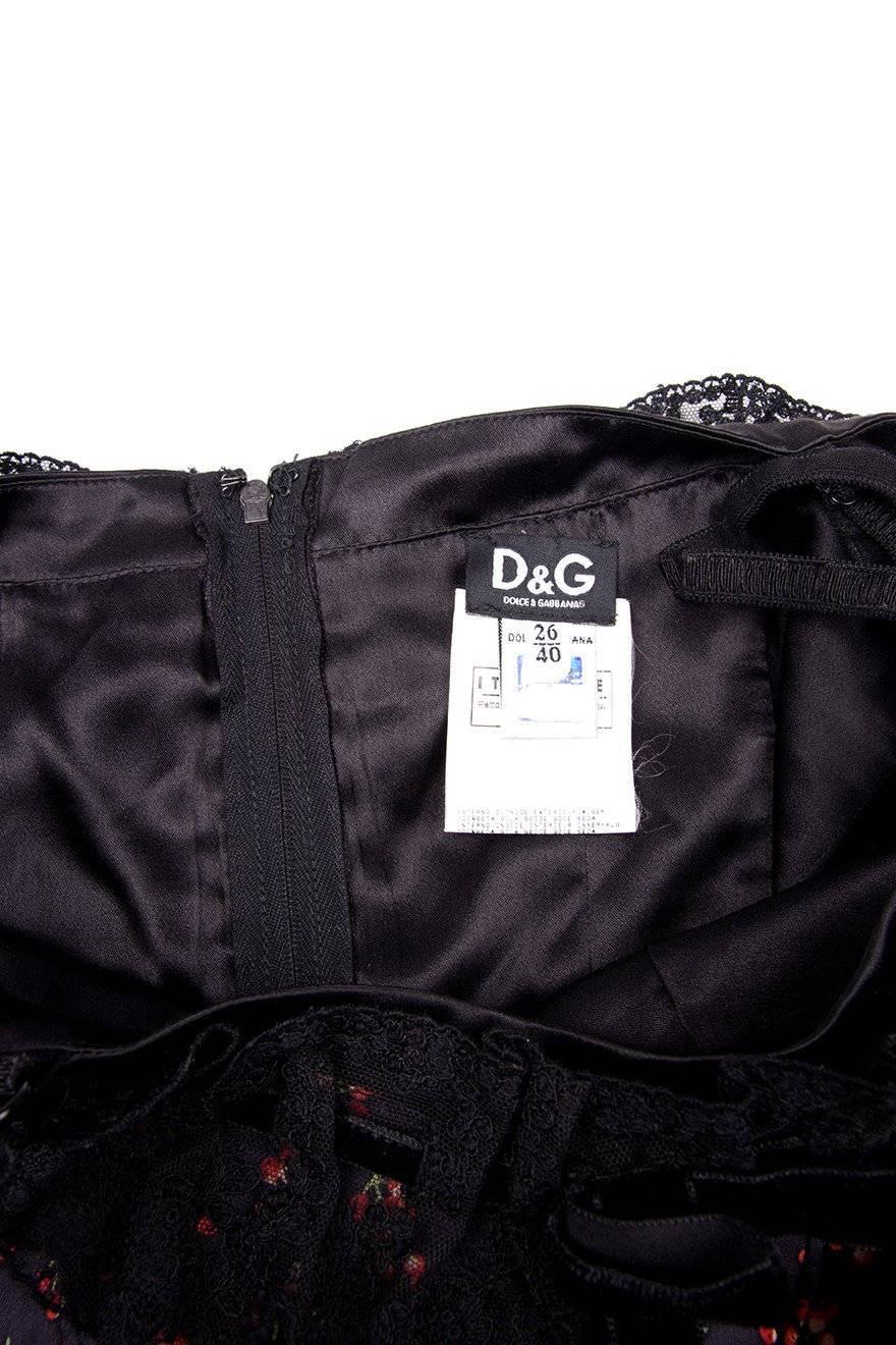 Black Dolce and Gabbana D&G Cherry Print Bustier For Sale