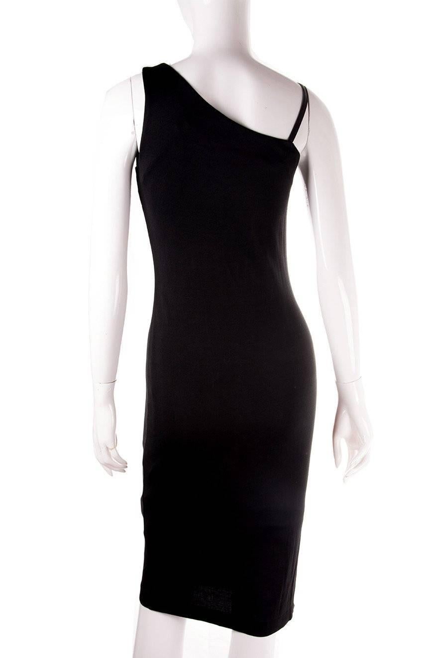Black Gucci Minimal One Shoulder Dress For Sale
