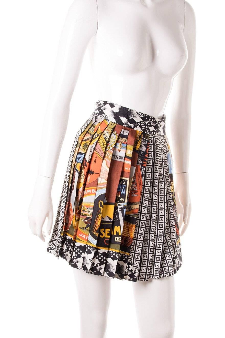 Gianni Versace Postcard Print Silk Shirt and Pleated Skirt For Sale 2