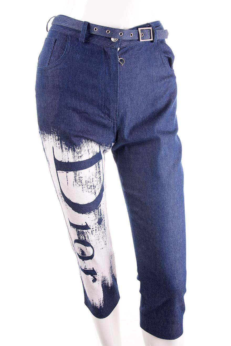 Belted capri length jeans by Dior with the word 