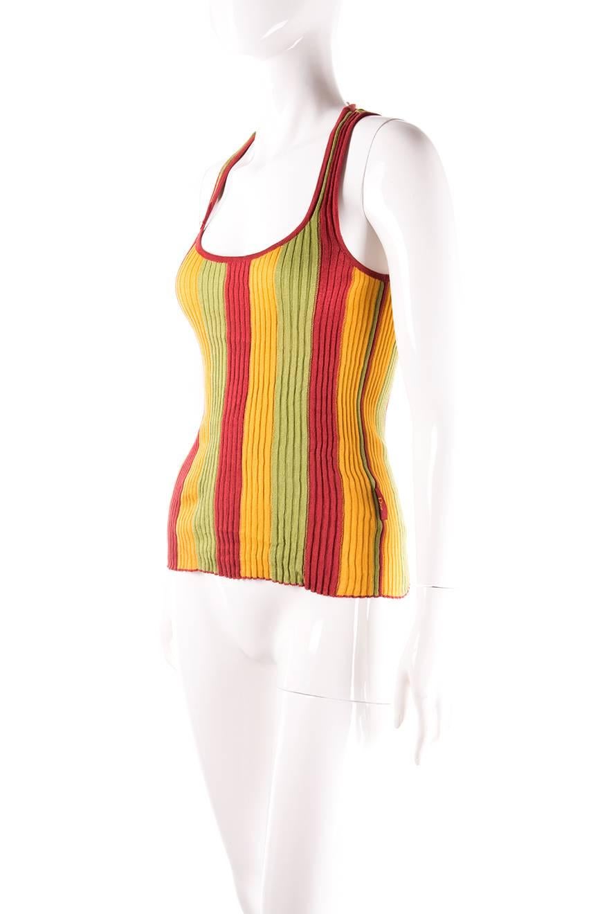 Tank top by Dior in a rastafarian colorway.  This is an iconic John Galliano era piece.  Circa 2004.

Excellent condition demonstrating little to no visible signs of wear.

 

Marked size: 40 (FR)

To fit: M

 
