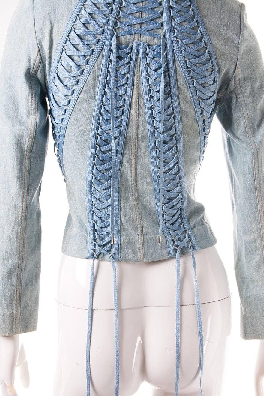 Christian Dior Lace Up Denim Jacket In Excellent Condition For Sale In Brunswick West, Victoria
