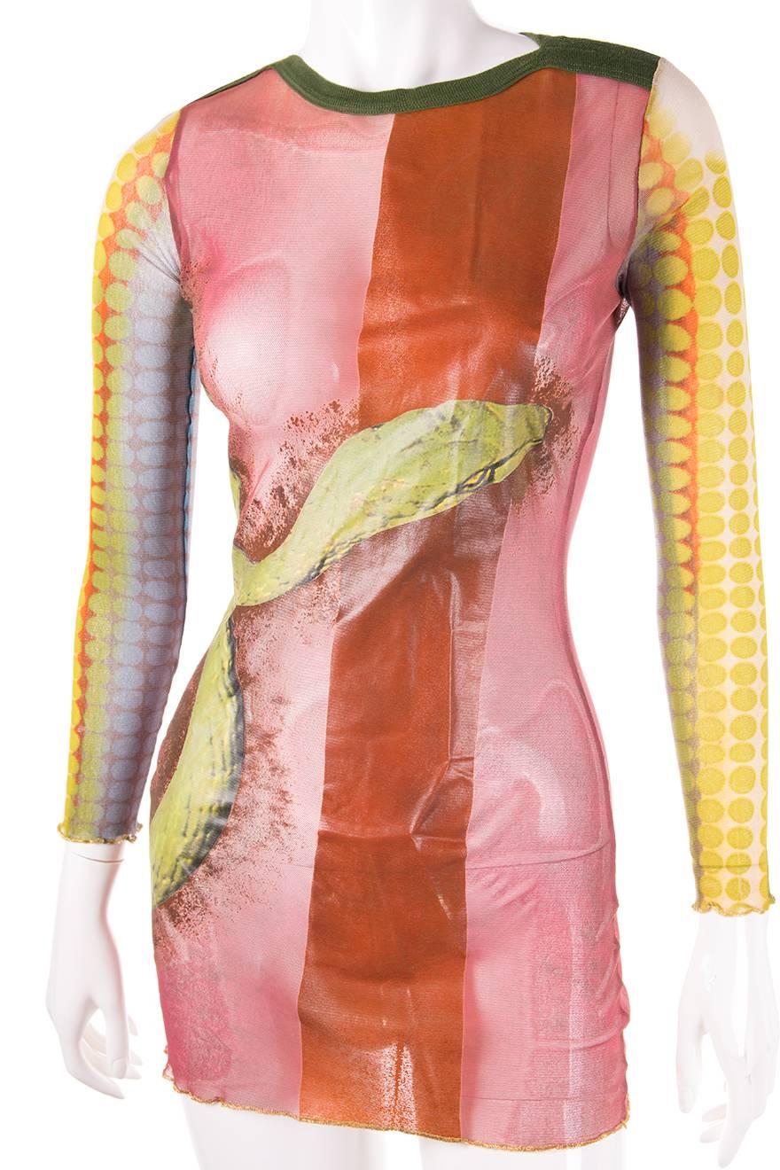 Women's Jean Paul Gaultier Sheer Printed Dress For Sale