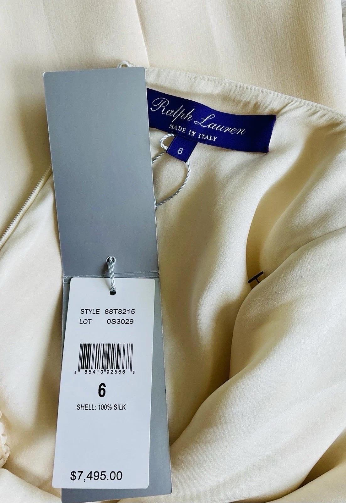 Ralph Lauren Purple Label Abito in seta bianca con maniche increspate in macramè, primavera 20 in vendita 8