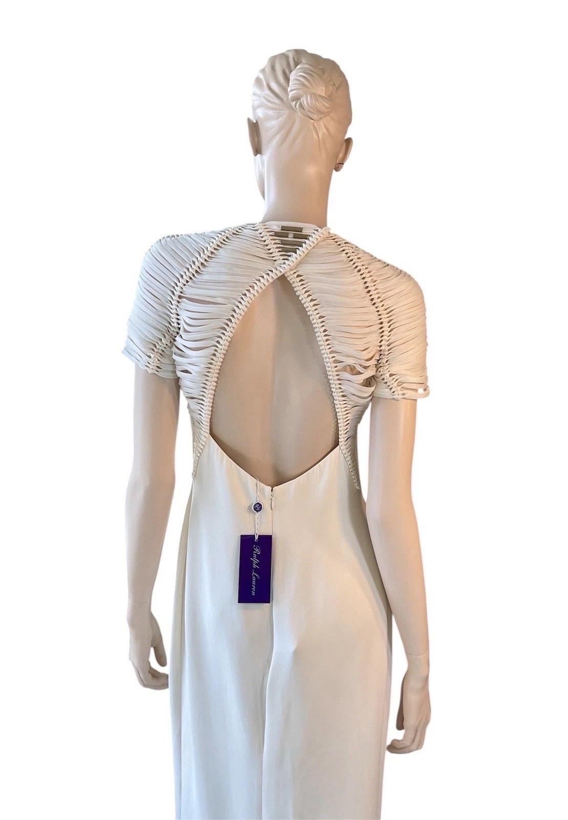 Ralph Lauren Purple Label Abito in seta bianca con maniche increspate in macramè, primavera 20 in vendita 9