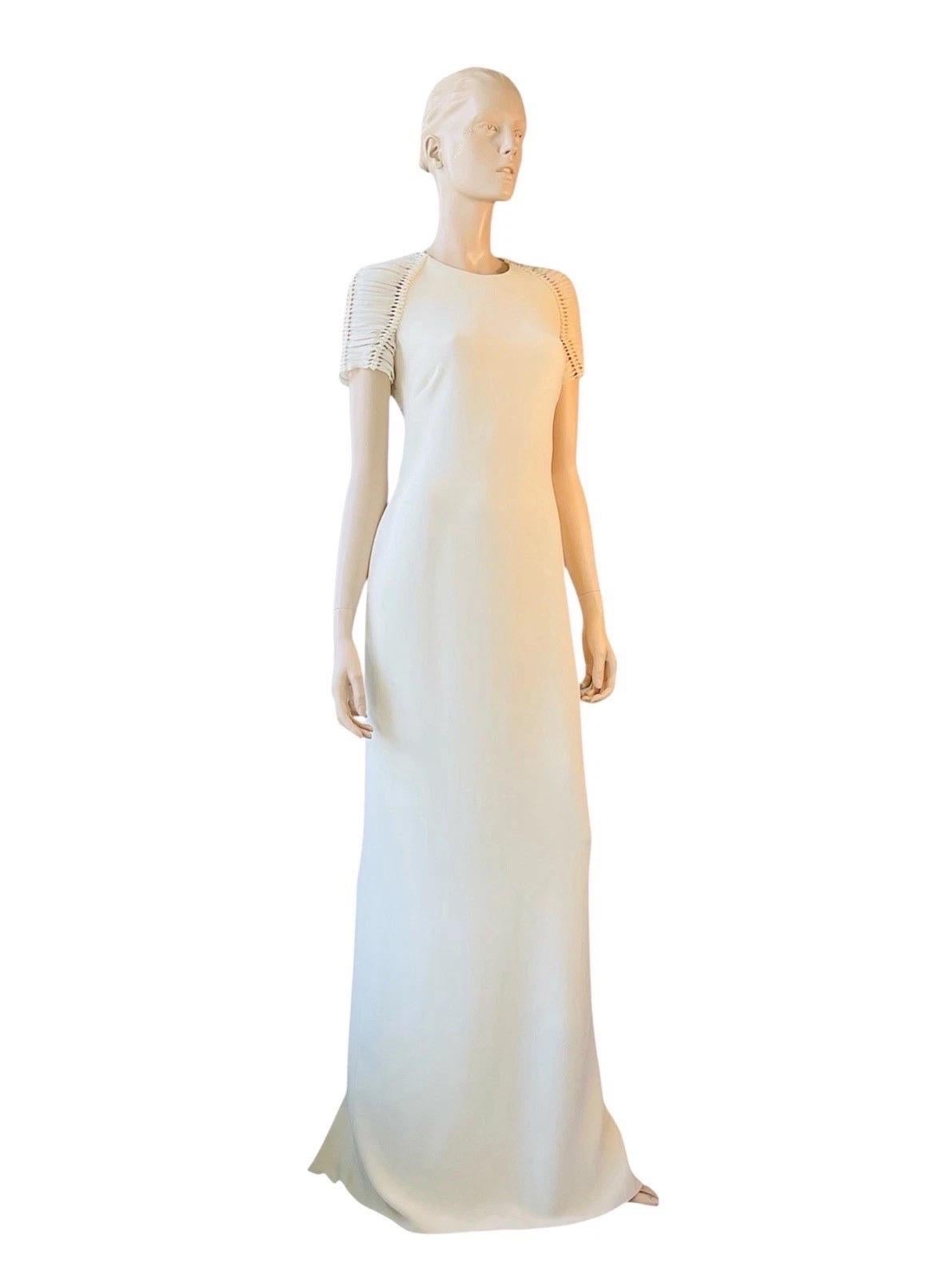 Ralph Lauren Purple Label Abito in seta bianca con maniche increspate in macramè, primavera 20 in vendita 10