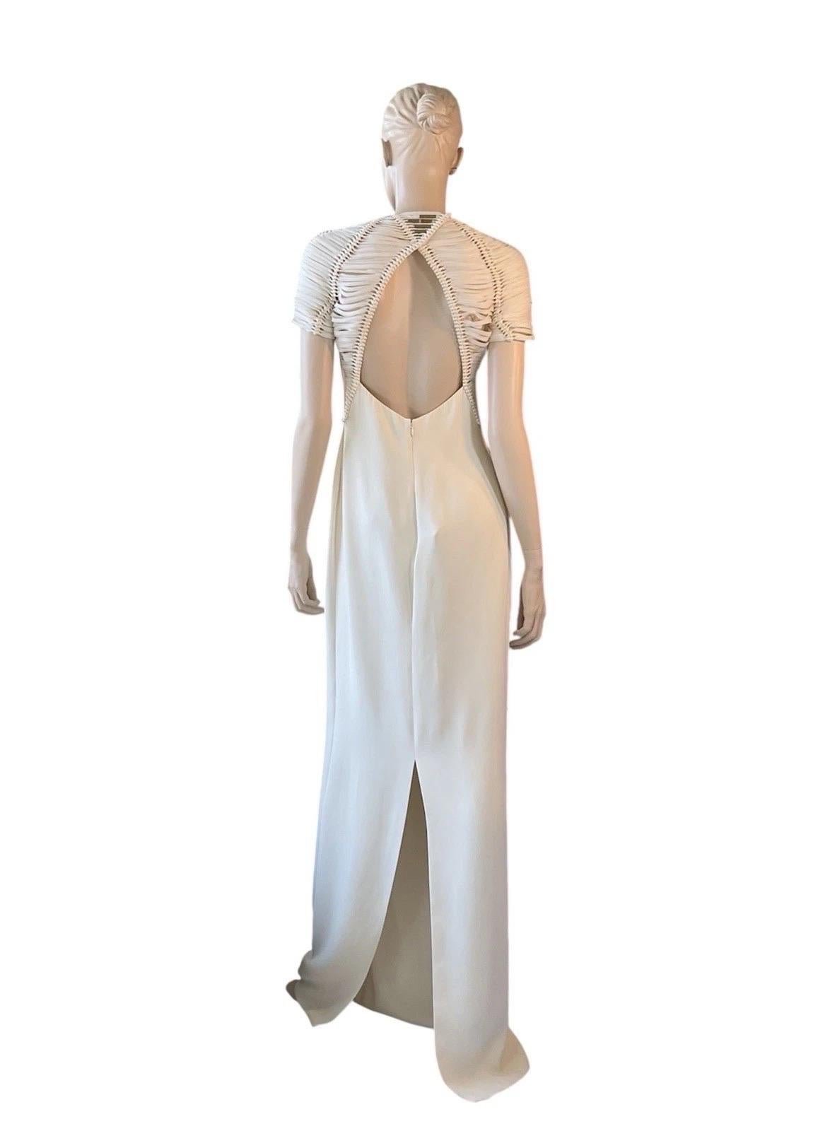 Ralph Lauren Purple Label Abito in seta bianca con maniche increspate in macramè, primavera 20 in vendita 12