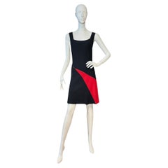 Alaïa Geometrisches Schwarz-Rot Ärmelloses Kleid mit offenen Nähten