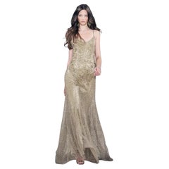 2009 Ralph Lauren Collection Purple Label Gold Hand-beaded Silk Gown