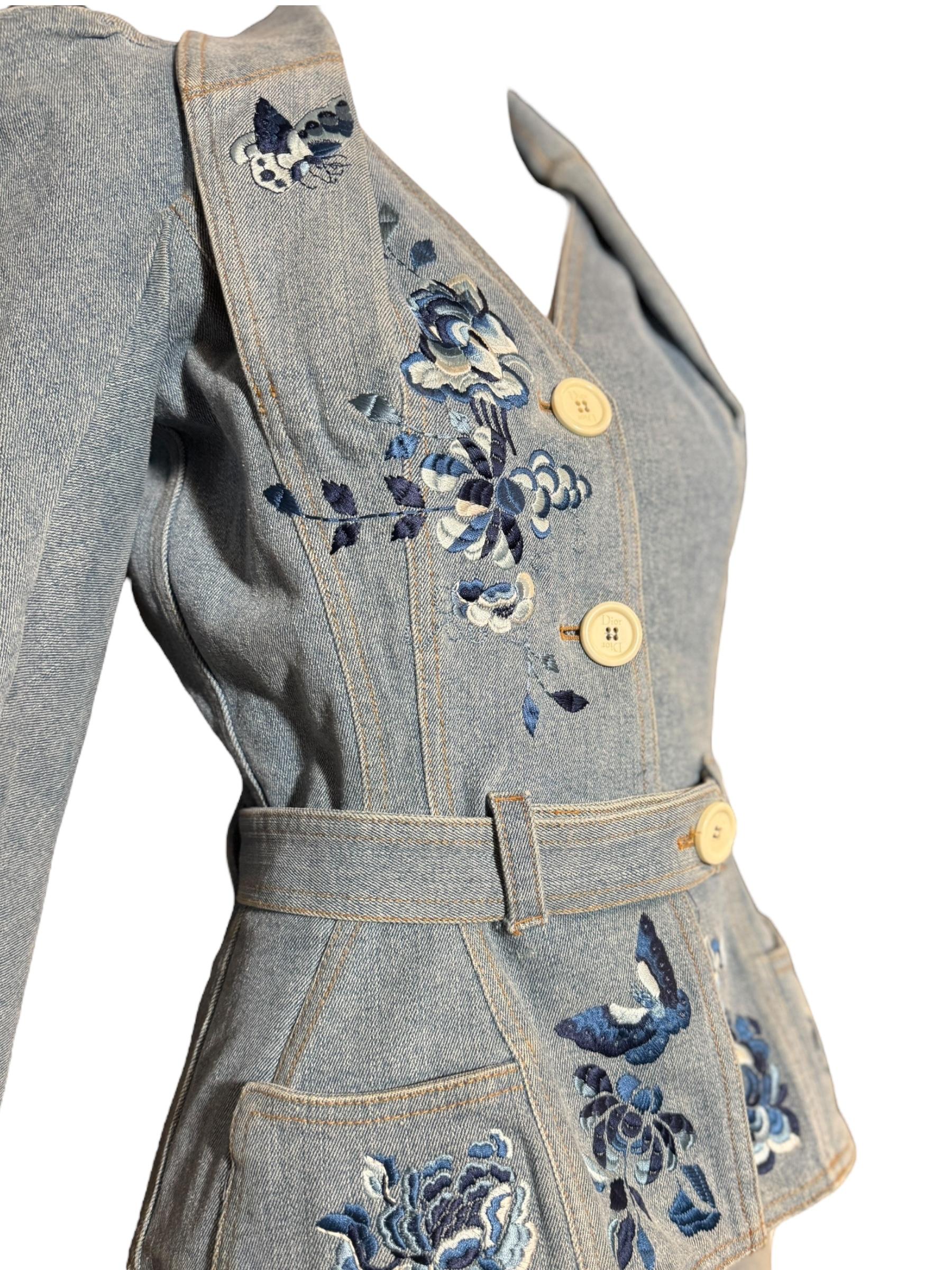 Christian Galliano for Christian Dior Primavera 2005 Abito con gonna ricamata in denim in vendita 2