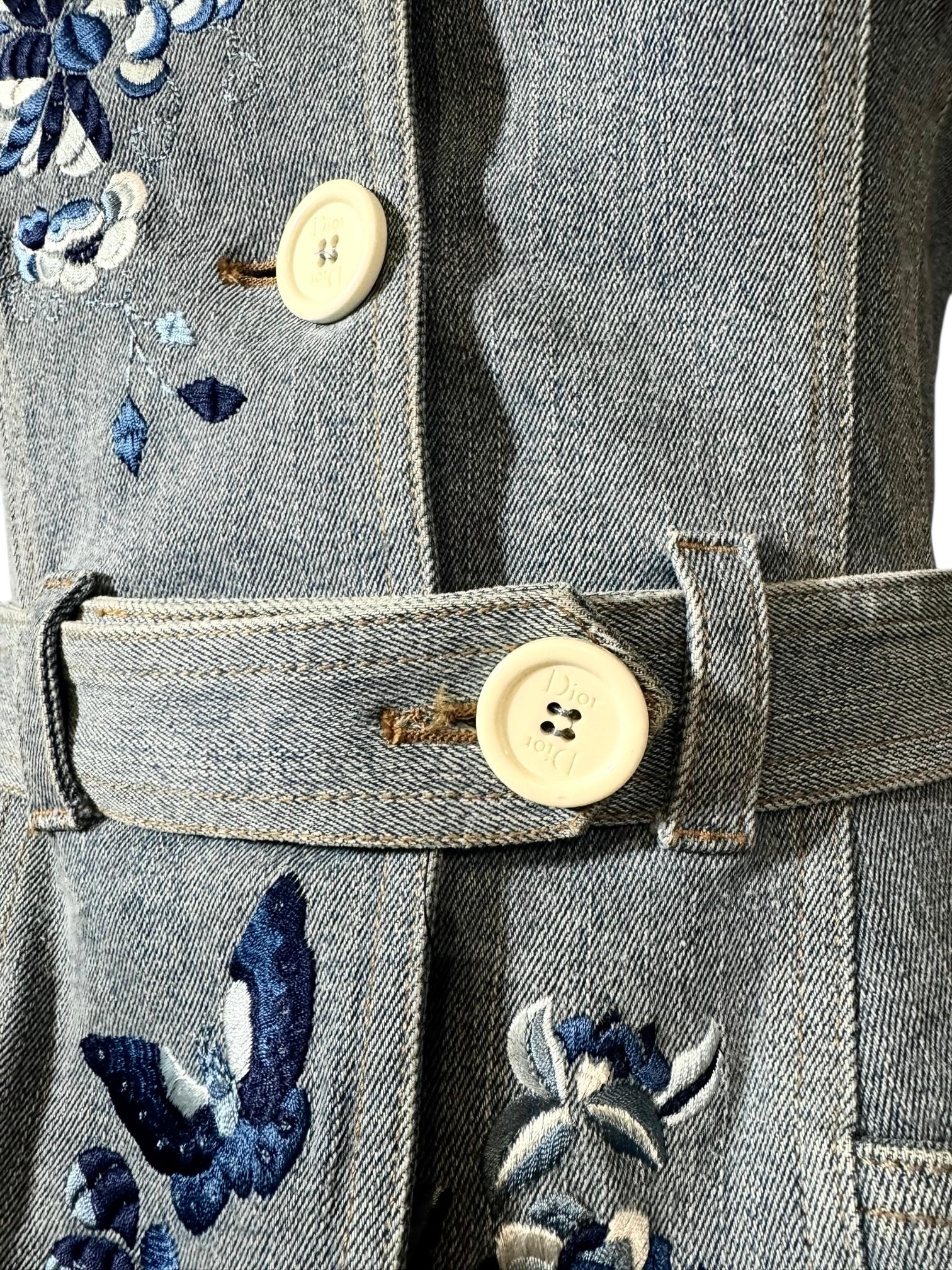 Donna Christian Galliano for Christian Dior Primavera 2005 Abito con gonna ricamata in denim in vendita