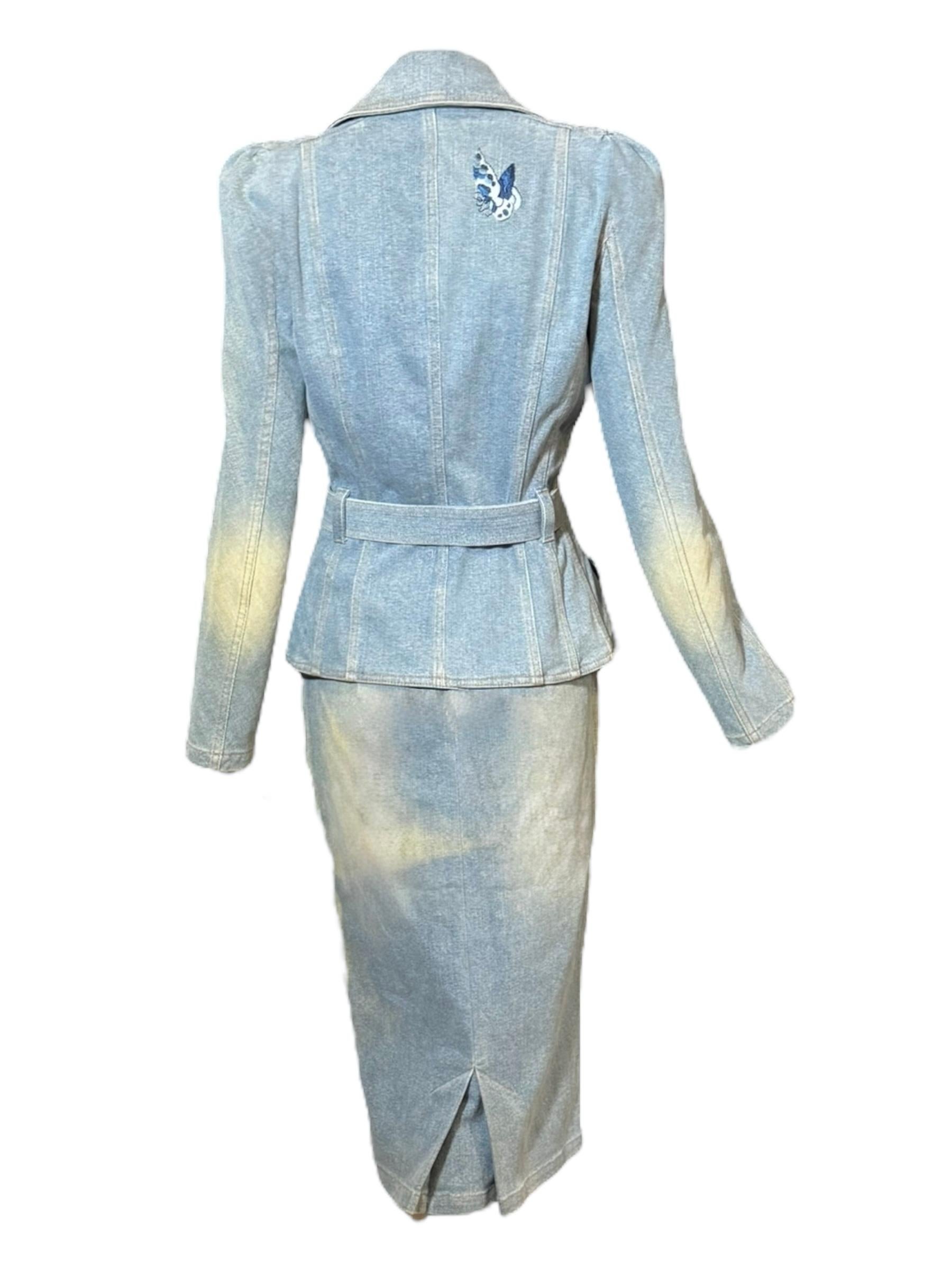 Christian Galliano for Christian Dior Primavera 2005 Abito con gonna ricamata in denim in vendita 8
