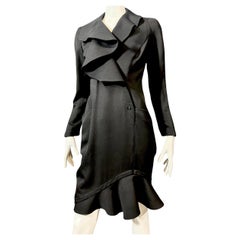 Thierry Mugler RARO abito da passerella in lana con volant nero, collezione 1989