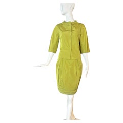 Moschino Vintage Chartreuse Green Silk Skirt Suit Set, 1990s