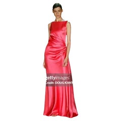 1970s Bill Blass Coral Silk Twill Evening Gown with Sculptural Twist Drape