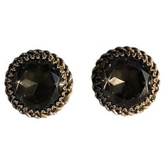 1950s Elsa Schiaparelli signed onyx beveled glass galaxy Glass Clip-on Earrings