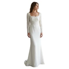 Badgley Mischka Atribuido Vestido de novia de seda con cuentas de encaje color marfil, Circa 2000