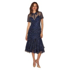 2010 Ralph Lauren Collection Navy Hand-Beaded Two-Piece Evening Top + Skirt Set