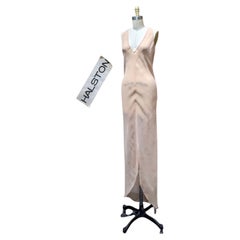1970s Roy Halston iconic Silk Slip dress in peach with tulip hem