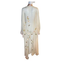 'Colleema' Handmade Upcycled Silk Kimono w/ Hand-Painted & Sewn Floral Motif