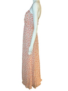 Carolina Herrera Gray & Coral Polka Dot Silk Evening Gown, Size 14