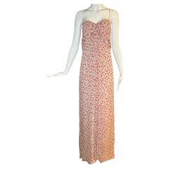 Carolina Herrera Gray & Coral Polka Dot Silk Evening Gown, Size 14