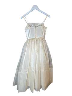 1950's Ivory Beige Organza and Layered Tulle Wedding Dress with Sculptural Bow