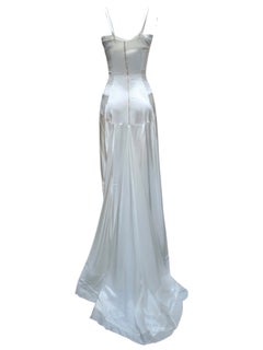 1930s Ivory Bias-Cut Silk Satin Wedding Gown with Sequined Floral Appliqué
