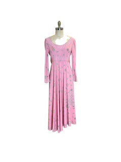 Empire-Maxikleid aus rosa Seidenjersey mit Jugendstil-Print von Emilio Pucci aus den 1970er Jahren, Saks