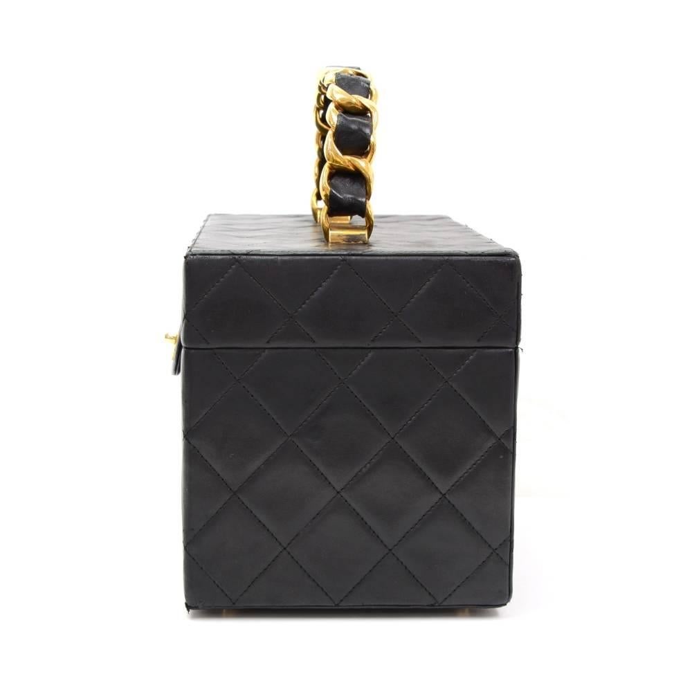 Women's Vintage Chanel Vanity Black Quilted Leather Large Cosmetic Hand Bag