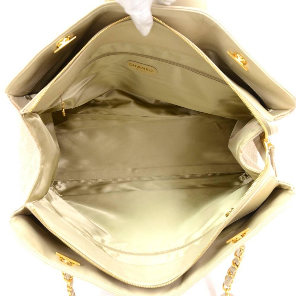 Chanel Overnighter Supermodel Beige Quilted Canvas Shoulder Tote Bag 4