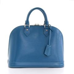 Retro Louis Vuitton Alma NM Blue Cyan Epi Leather Silver Hardware Hand Bag