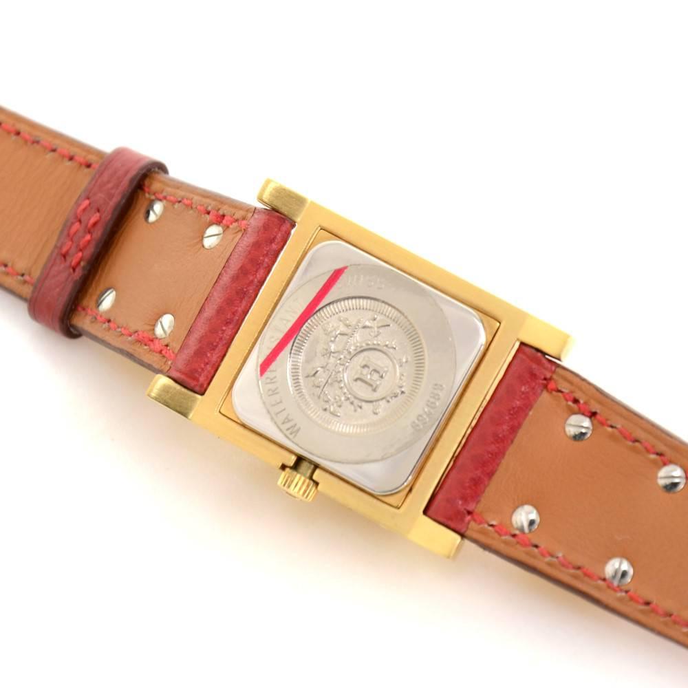 Hermes Medor PM Red Leather x Gold Tone Wrist Watch For Sale 1
