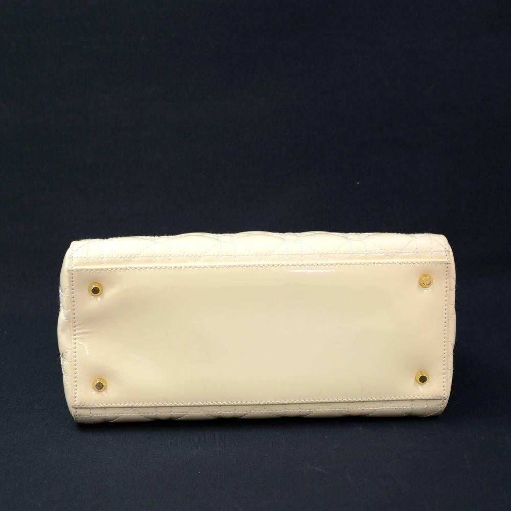 Christian Dior Lady Dior 10inch Off White Quilted Cannage Patent Leather HandBag 1