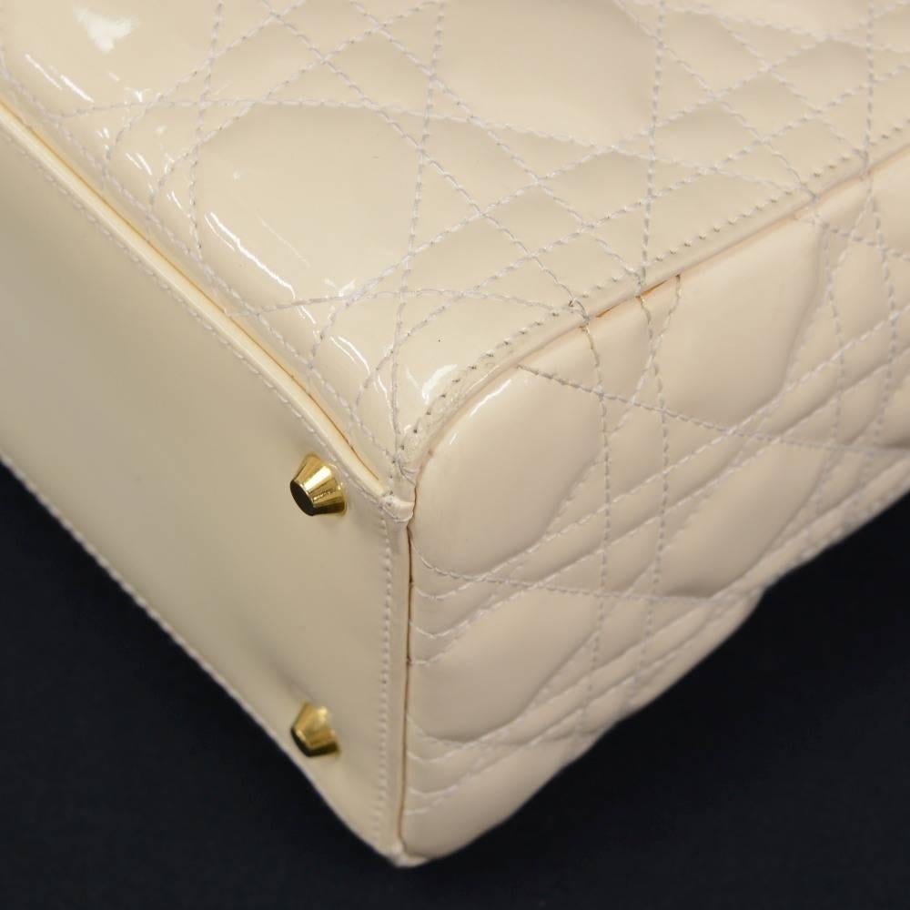Christian Dior Lady Dior 10inch Off White Quilted Cannage Patent Leather HandBag 2