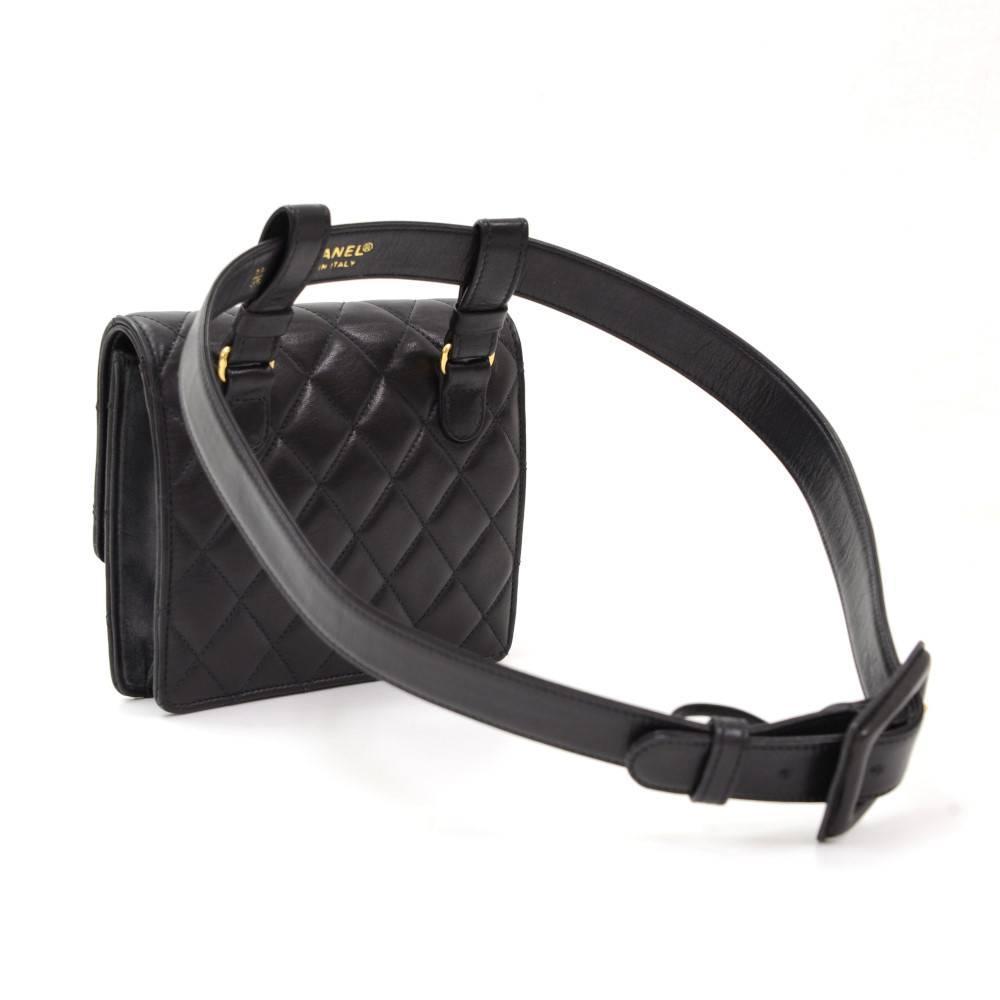 hermes leather wallet - Vintage Chanel Black Quilted Leather Waist Pouch Bag + Belt Size ...