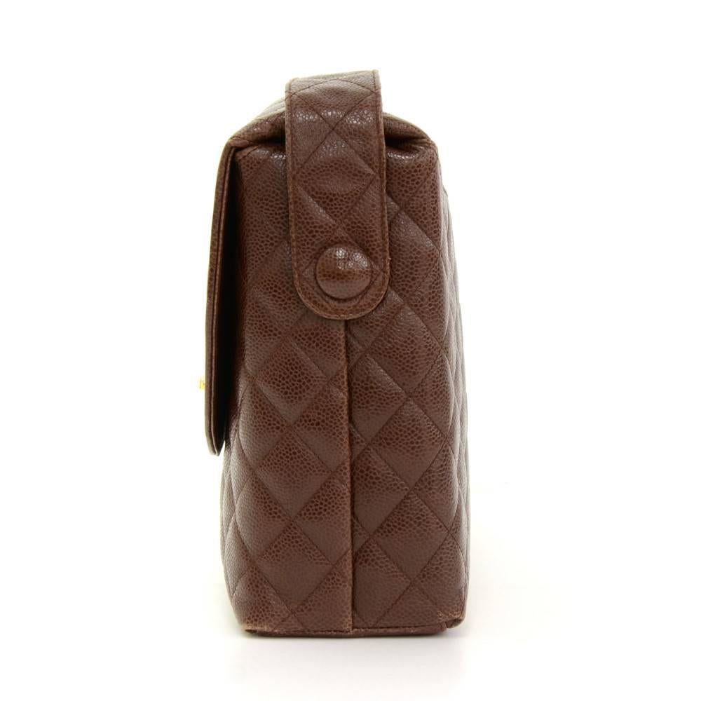 Vintage Chanel Dark Brown Quilted Caviar Leather Shoulder Flap Bag In Good Condition For Sale In Fukuoka, Kyushu