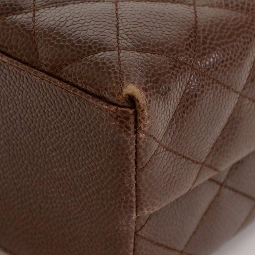 Vintage Chanel Dark Brown Quilted Caviar Leather Shoulder Flap Bag For Sale 3