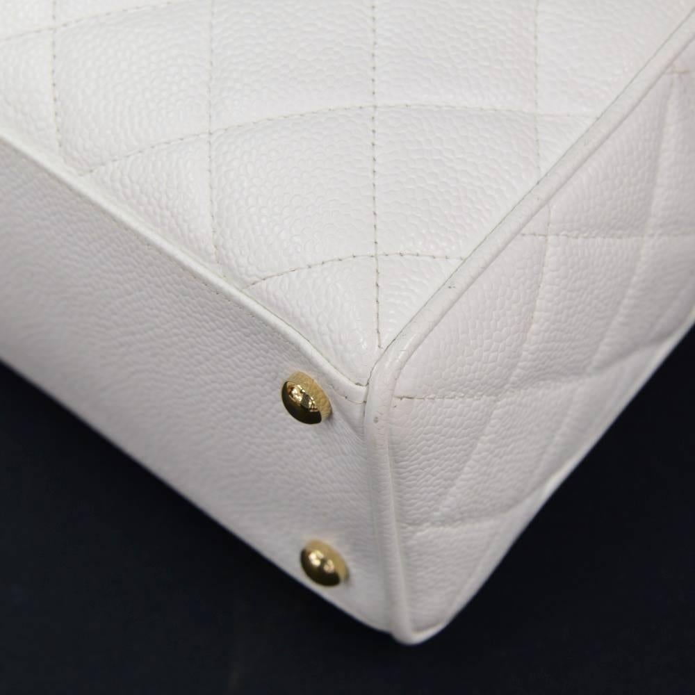 Chanel Mini Boston White Quilted Caviar Leather Hand Bag 2