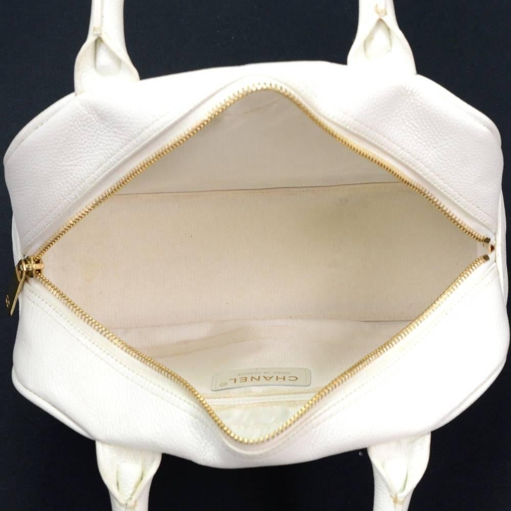 Chanel Mini Boston White Quilted Caviar Leather Hand Bag 5