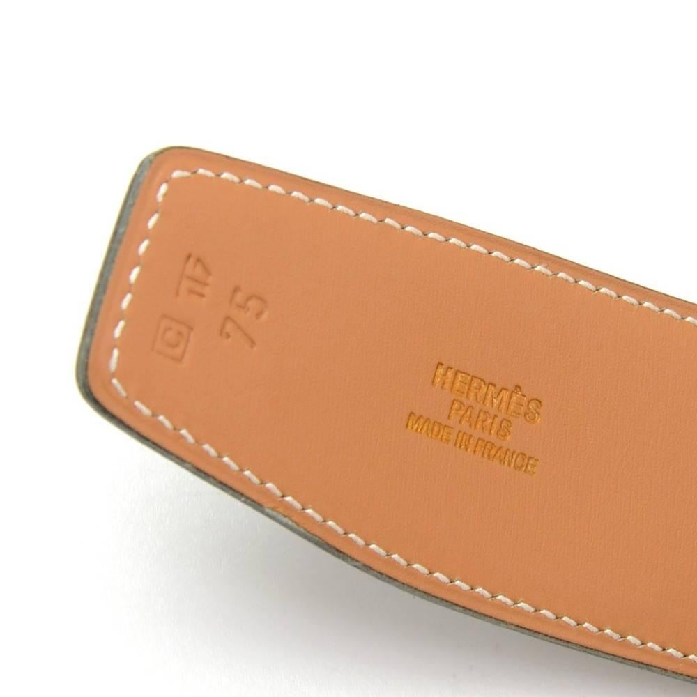Hermes Black x Beige Leather x Gold Tone Constance 42mm Belt Size 75 1