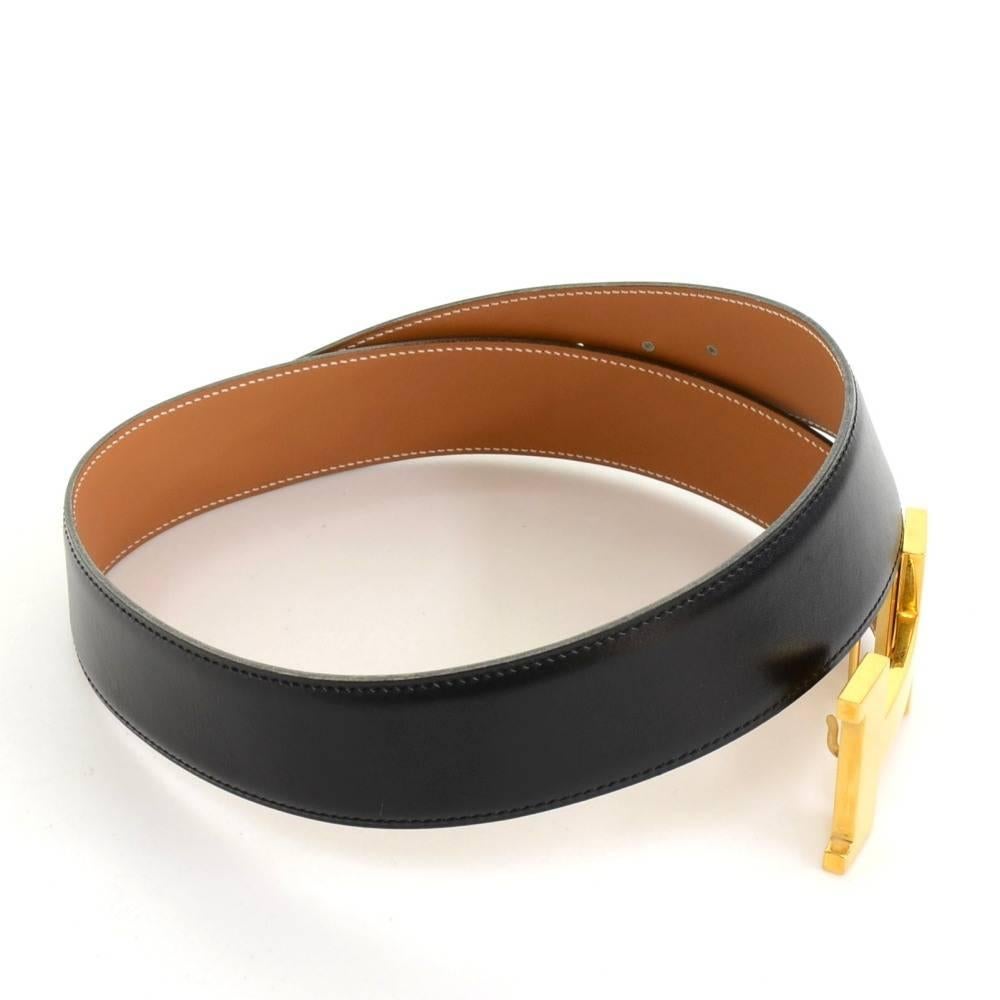 Hermes Black x Beige Leather x Gold Tone Constance 42mm Belt Size 75 In Good Condition In Fukuoka, Kyushu