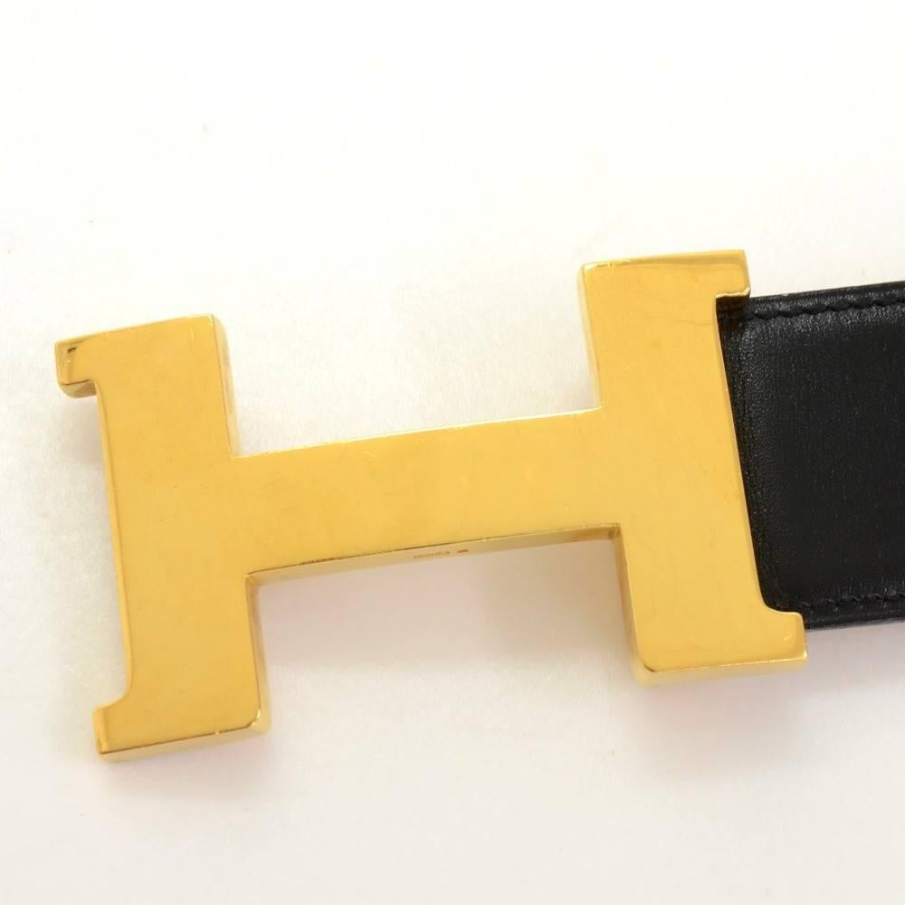 Hermes Black x Beige Leather x Gold Tone Constance 42mm Belt Size 75 2