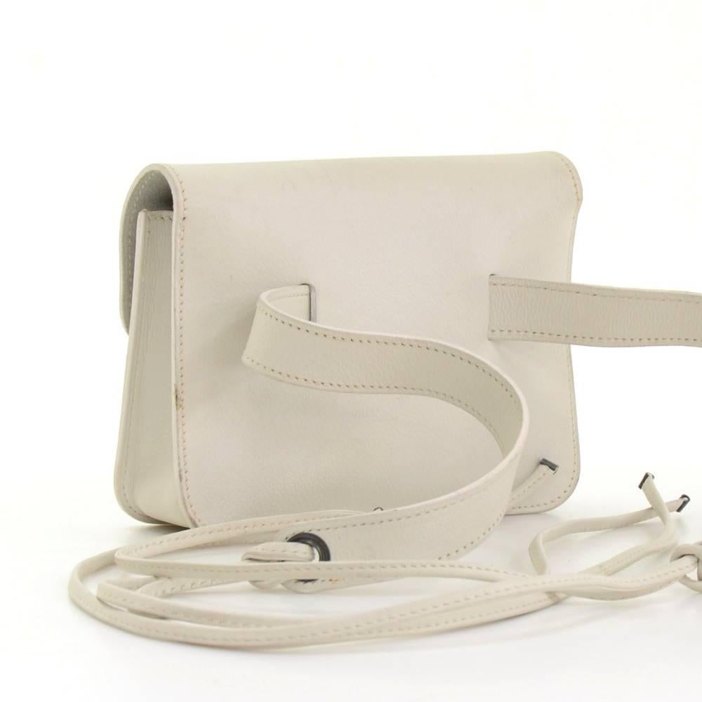 Beige Vintage Hermes White Leather Waist Pouch Bag