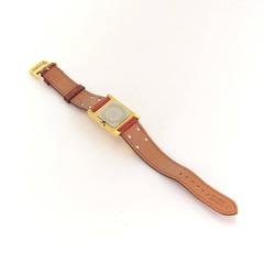 Hermes Medor PM Red Leather x Gold Tone Wrist Watch + Case